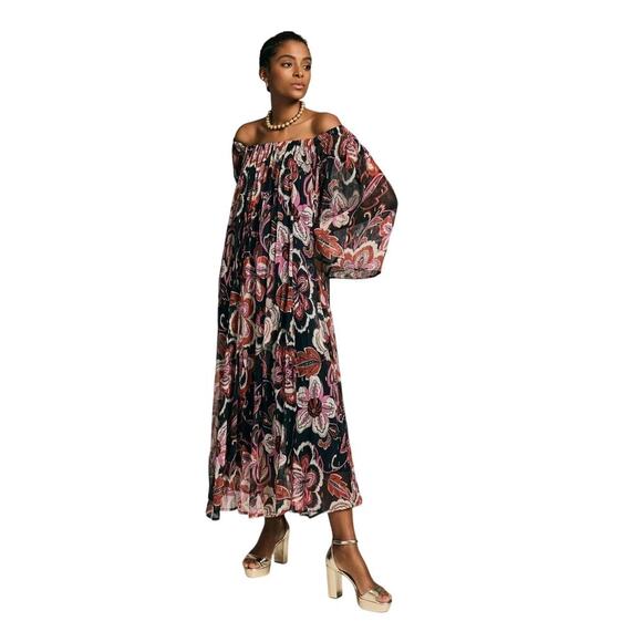 By Anthropologie Sweeping Off-The-Shoulder Maxi Dress Size XL Floral Flowy - Picture 2 of 16